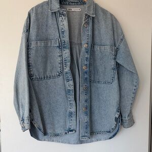 Zara Light Blue Denim Shacket with Front Pockets